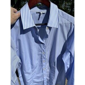 Hinson Wu Colorblock Stripe Check Shirt Blue White Button LS Collared Size 16